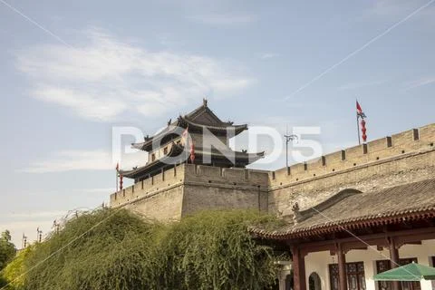 Old south wall and pagoda, Xian, China Stock Photos