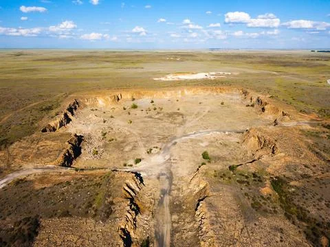Old Soviet abandoned quarry where sand was mined Stock Photos