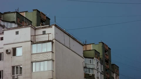 Old Soviet Apartment Building With AC Unit Stock Footage 132969281