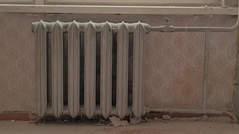 Old Soviet Apartment Interior Featuring A Classic Cast Iron Heating Radiator Stock Footage 340119791