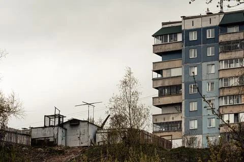 Old Soviet building. Prefabricated panel building. Stock Photos
