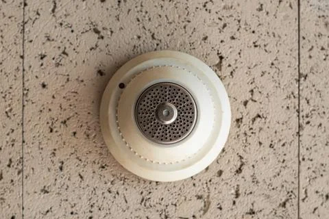 Old Soviet ceiling smoke sensor, close-up. Stock-Fotos