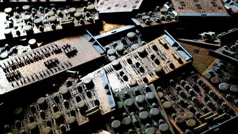 Old Soviet electronic boards. Electronic boards produced in the former USSR Stock Photos