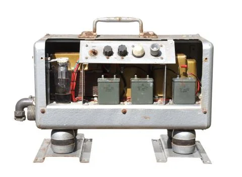 Old soviet electronics, power supply unit, the front cover is removed, isolat Stock Photos