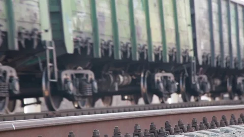 Old soviet freight train goes to the station Stock Footage 109802029