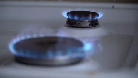 Old soviet gas stove. Fire from the stove. Kindle and extinguish the fire. Stock Footage 119200523