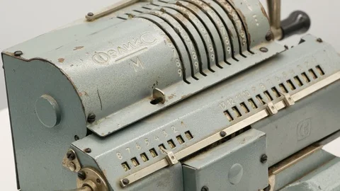 Old soviet mechanical calculator adding machine 4k Stock-Footage 108269813