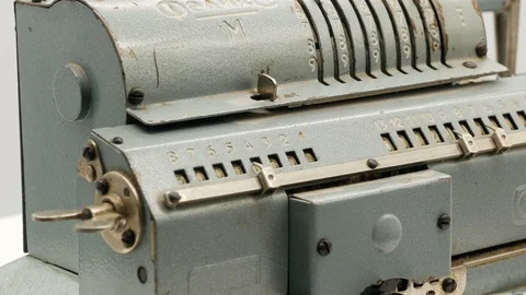 Old soviet mechanical calculator adding machine 4k Stock Footage 108270117