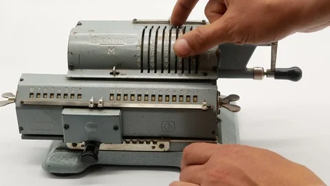 Old soviet mechanical calculator adding machine 4k Stock-Footage 108271061