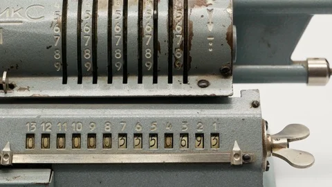 Old soviet mechanical calculator adding machine 4k Stock-Footage 108271123
