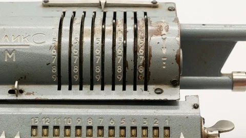 Old soviet mechanical calculator adding machine 4k Stock-Footage 108271234