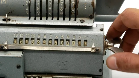 Old soviet mechanical calculator adding machine 4k Stock-Footage 108271512