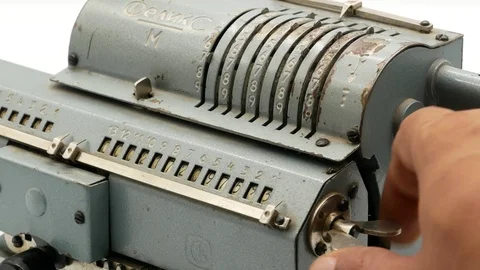 Old soviet mechanical calculator adding machine 4k Stock-Footage 108271603