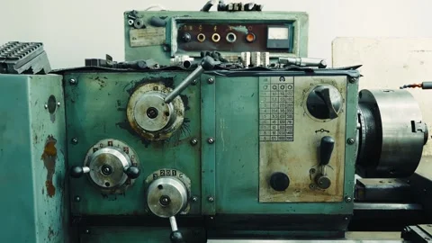 Old Soviet metalworking lathe in an old lathe Stock Footage 285643133