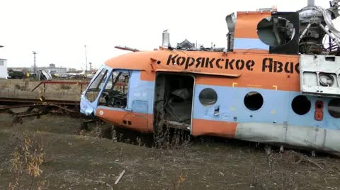 The old Soviet MI-8 helicopter lies forever on an aviation cemetery Видео 20519411