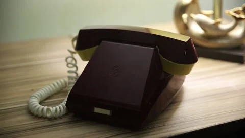 Old Soviet no disk Telephone, Man quickly put Up The Receiver. Stock Footage 168154227