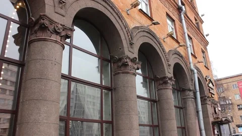 Old soviet orange bricks building Video stock 123893197