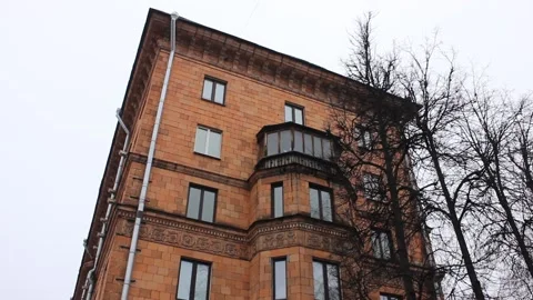 Old soviet orange bricks building Video stock 123893232