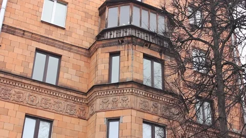 Old soviet orange bricks building Stock Footage 123893249