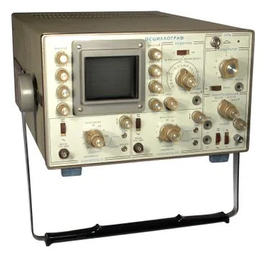 The old Soviet oscilloscope on a white background. Stock Photos
