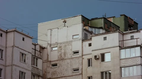 Old Soviet Panel Apartment Buildings with Balconies Stock Footage 132879322