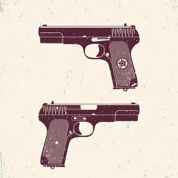 Old soviet pistol, world war 2 handgun with grunge texture Stock Illustration