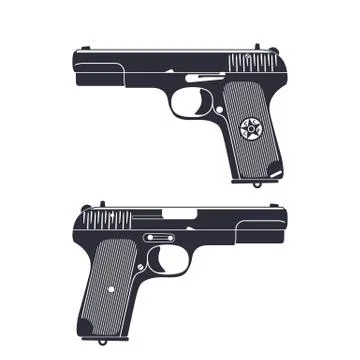 Old soviet pistol, world war 2 handgun isolated over white, vector illustrati Stock Illustration