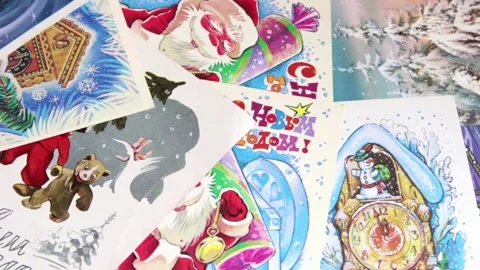 Old Soviet postal greeting New Years cards Stockbeeldmateriaal 244073715