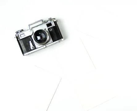 Old soviet rangefinder analog camera top view. Foto stock