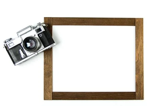 Old soviet rangefinder analog camera top view. Stock Photos