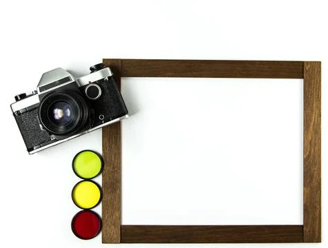 Old soviet rangefinder analog camera top view. Stock Photos