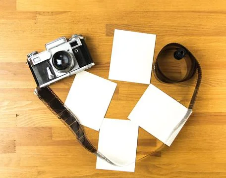 Old soviet rangefinder analog camera top view. Stock Photos