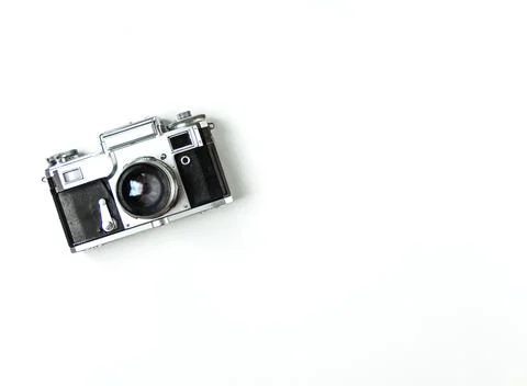 Old soviet rangefinder analog camera top view. Stock Photos