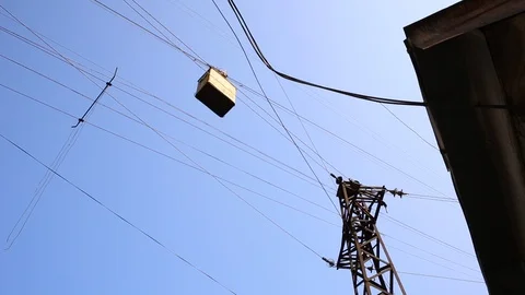 Old soviet rusty and functioning ropeway or cable car station, Chiatura, Georgia 動画素材 87347697