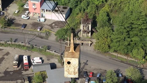 Old soviet rusty and functioning ropeway or cable car station, Chiatura, Georgia Video stock 87348398