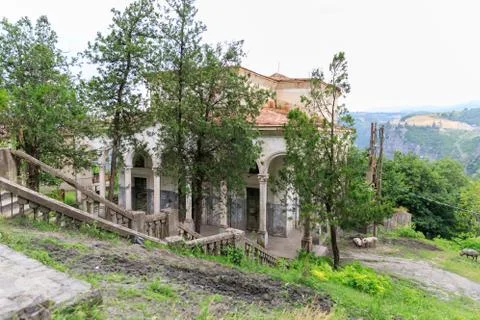 Old soviet rusty and functioning ropeway or cable car cabins in Chiatura Stock Photos