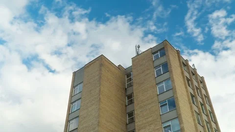 Old soviet skyscraper during summer cloud time lapse Vilnius, Lithuania, 4k Stock Footage 94234720