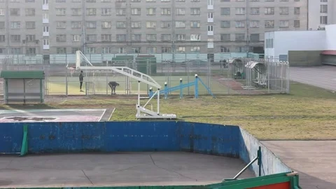 Old soviet sport stadium on a clear sunny day 스톡 동영상 123318062