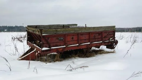 The old Soviet technique. Rusty scrap metal. An Empty Cart Stock Photos