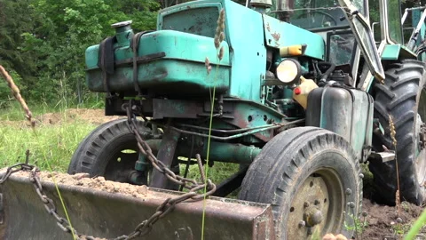 Old Soviet Tractor or Excavator Stock Footage 239562214