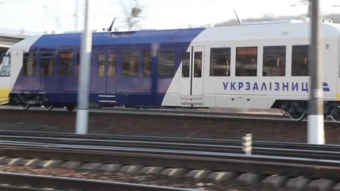 Old soviet train arrives at the station Stock Footage 109802014