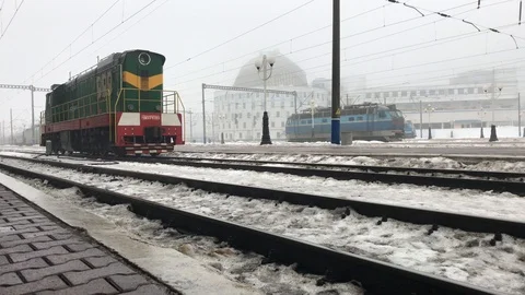 The old Soviet train at the station in Kiev Stock-Footage 103739089