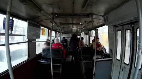Old soviet trolley inside view. Ukraine Khmelnytskyi Stock Footage 70162256