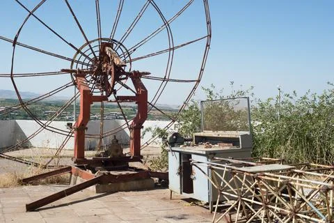 An old Soviet workbench stands in the sun Stock Photos