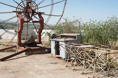 An old Soviet workbench stands in the sun Stock Photos