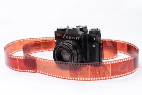 Old Soviet Zenit TTL 35 mm film camera isolated on white Foto stock
