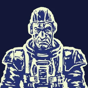 Old spaceman in a space suit without a helmet. Vector illustration. Stock Illustration