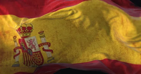 Old Spain Flag waving at wind. Loop Video stock 201773910