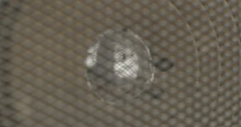 Old speaker with chrome dust cap, vibrating bass cone. Speaker membrane in the Stock Footage 150734182