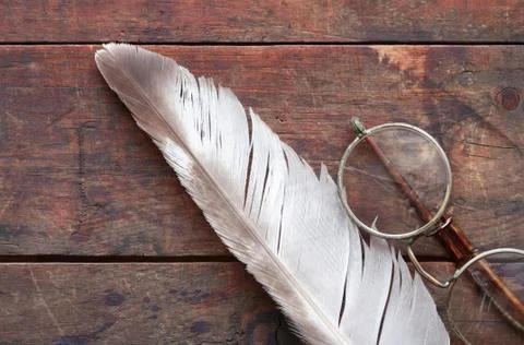 Old Spectacles And Quill Stock Photos